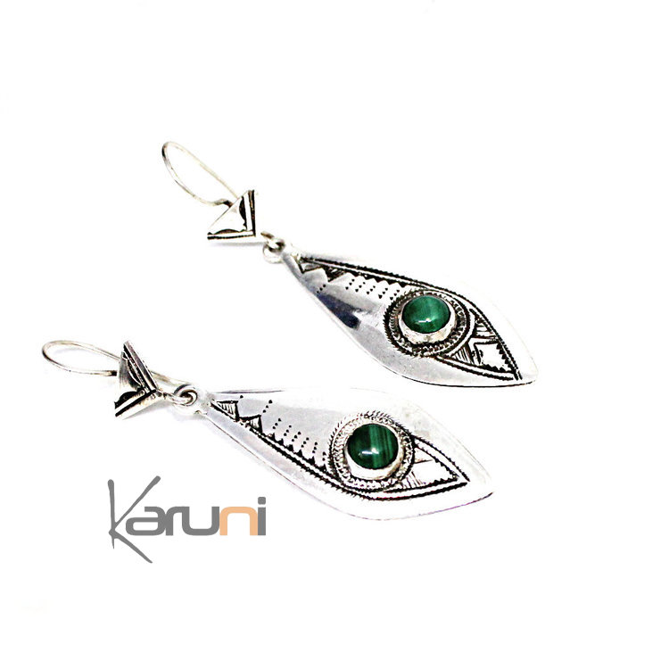 Boucles d'Oreilles Argent Massif Malachite 5121 Poisson