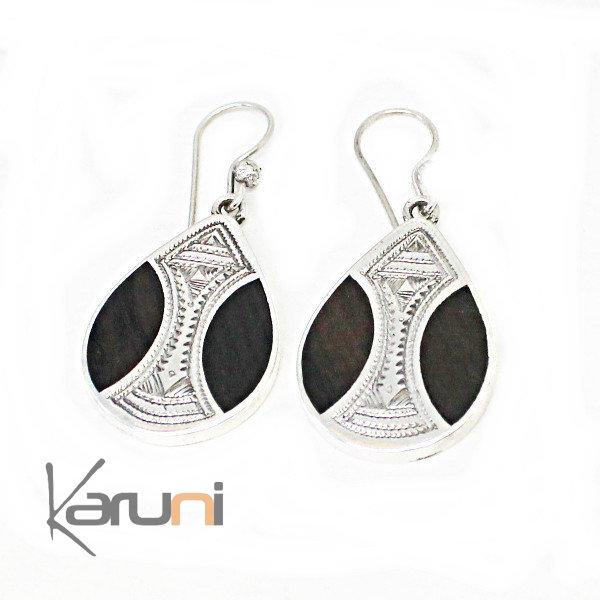 Boucles d'Oreilles Argent Ebène Ovale 5134