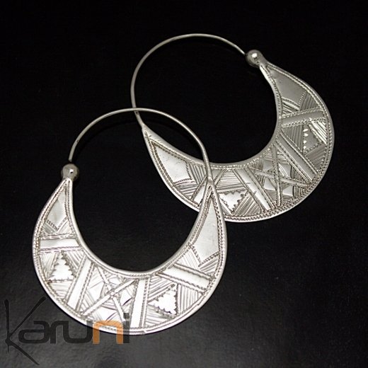 Boucles d'Oreilles Créoles en Argent 17 Plates Gravées 5 cm