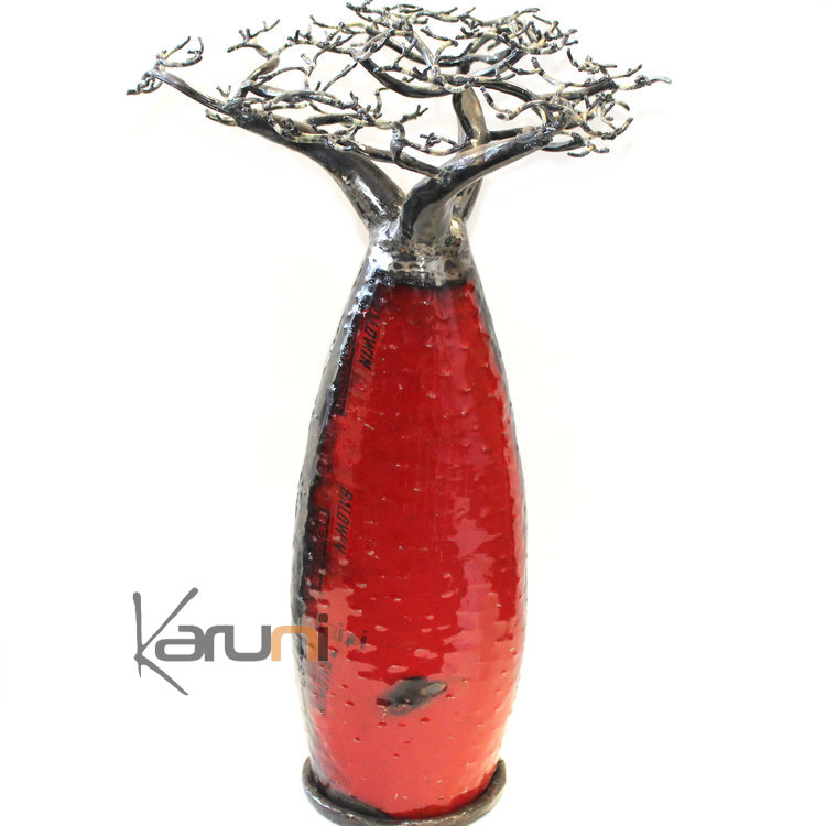 Arbre decoration - design Baobab 60 cm métal recyclé Rouge