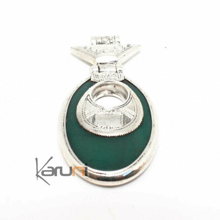 Collier Pendentif Argent Massif Agate Verte