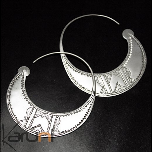 Boucles d'Oreilles Créoles en Argent 20 Plates Gravées 4 cm