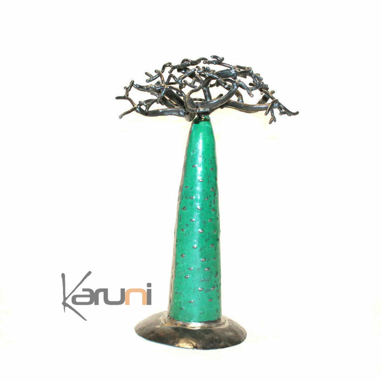 Arbre porte bijoux - design Baobab métal recyclé Madagascar Vert