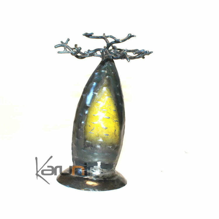 Arbre à bijoux porte-bijoux design Baobab 18- 20 cm métal recyclé Jaune Madagascar