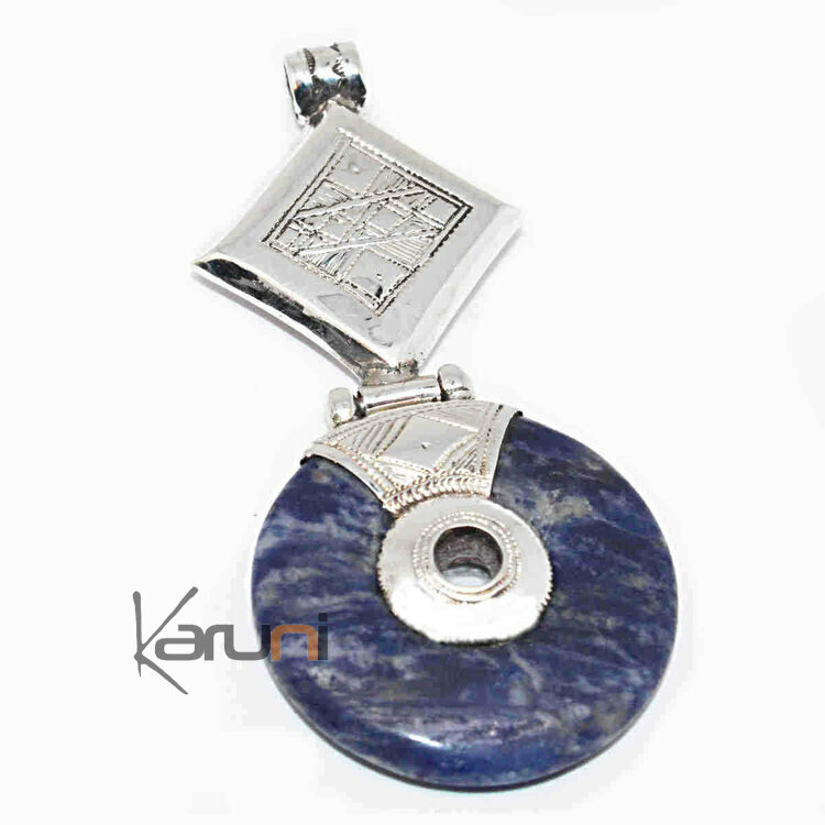 Collier Pendentif Touareg Argent Howlite Bleue tête de Déesse