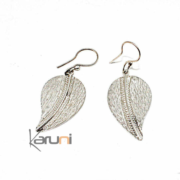 Boucles d'Oreilles Argent 925 feuille gravée