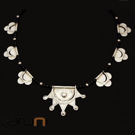 Collier touareg en argent Soleil et fleurs - ethnique