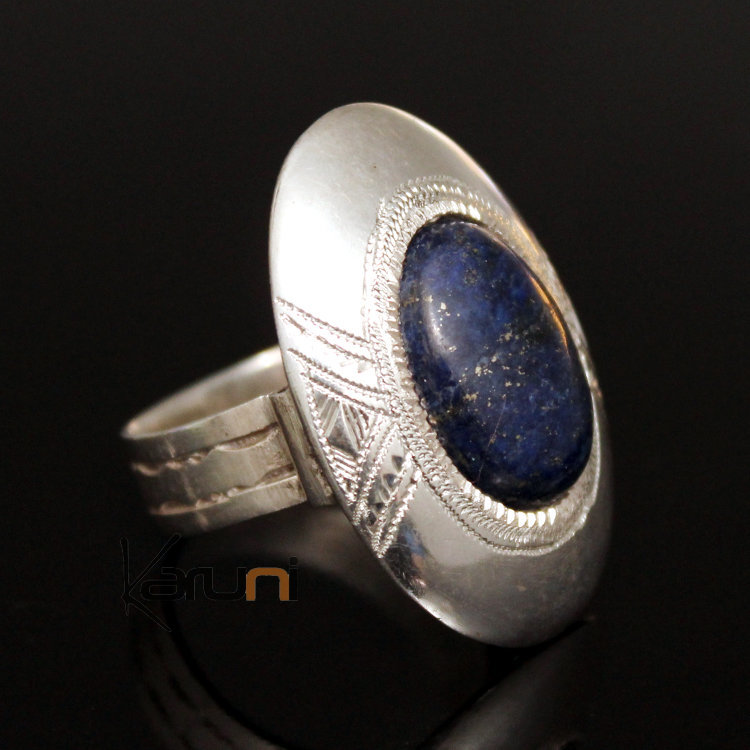 Bijoux Touareg Ethniques Africains Bague En Argent Lapis Lazuli 01 Homme Femme Ovale