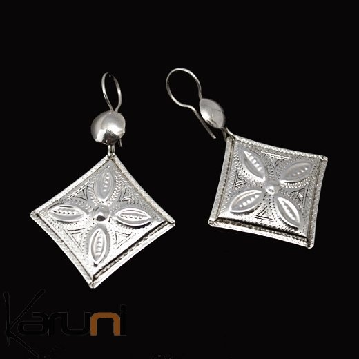 Boucles d'oreilles en Argent 32 Losange Gravé Feuilles