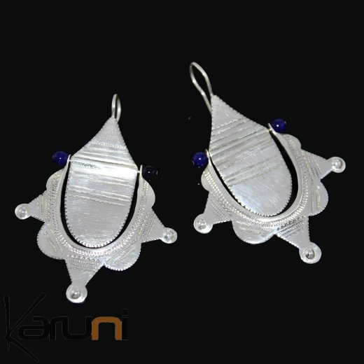 Boucles d'oreilles en Argent 27 Etoiles Grandes Perles Bleues