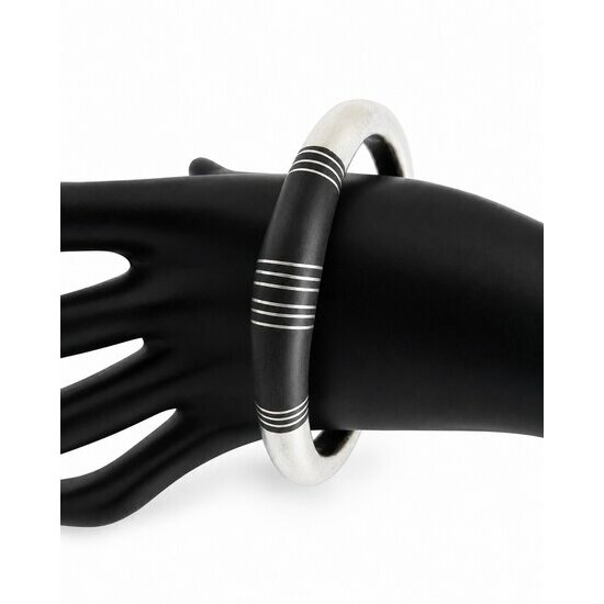 Bracelet Ethnique Argent Massif 925 et �b�ne, Manchette Artisanale Africaine, Bijou Unique �l�gant