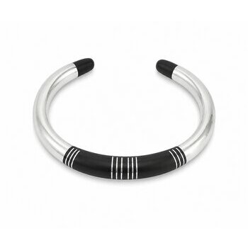 Bracelet Jonc Argent 925 et �b�ne, Bijou Artisanal Fait Main, Manchette Touareg �l�gante Homme Femme