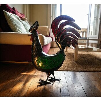 coq-metal-recycle-decoration-interieure-salon-rustique-colore