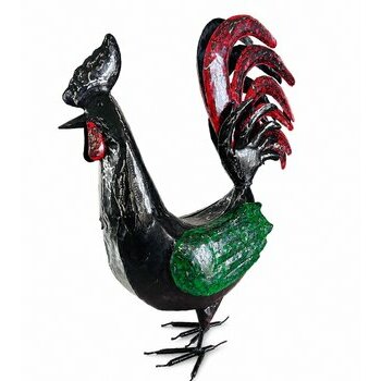 sculpture-coq-rouge-noir-vert-metal-recycle-artisanat-madagascar
