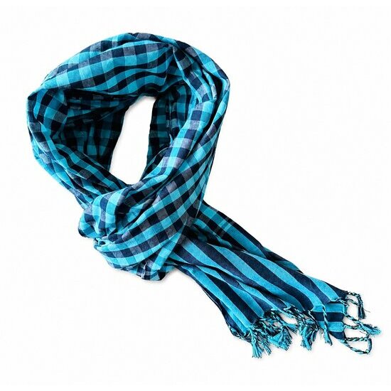 Foulard Krama Tiss� Main Bleu Noir � Accessoire Nomade Unisexe