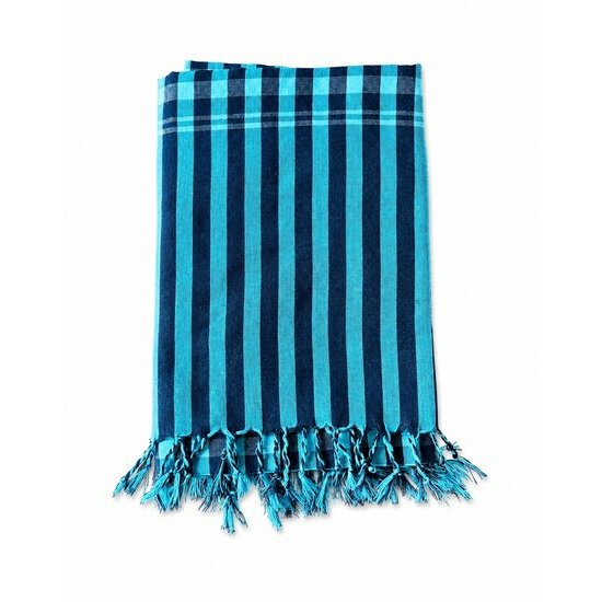 Krama Bleu Ray� Artisanat Cambodgien � Foulard L�ger Coton Tiss�