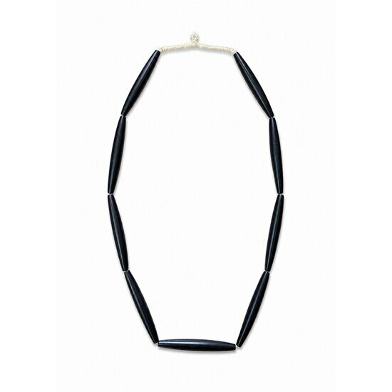 Collier Sautoir en �b�ne V�ritable � 9 Grandes Perles Sculpt�es Main