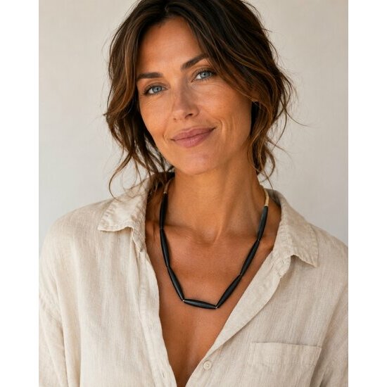 Collier Long &Eacute;b&egrave;ne Africain � 9 Grandes Perles Fusel&eacute;es Artisanales