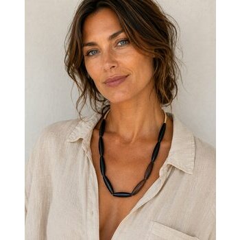 Collier �b�ne Naturel 13 Perles Sculpt�es � Bijou Ethnique Chic