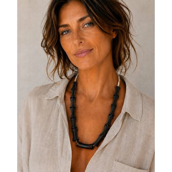 Collier &Eacute;b&egrave;ne V&eacute;ritable 19 Perles Sculpt&eacute;es � Sautoir Artisanal 