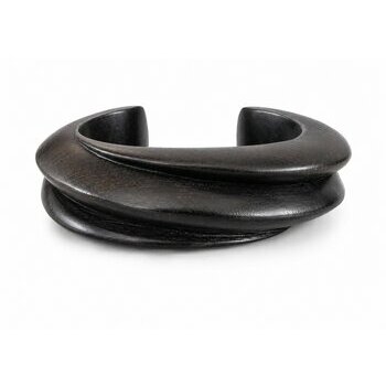 Bracelet Manchette �b�ne du Mali � Jonc Ouvert Bois Noir Sculpt� Main