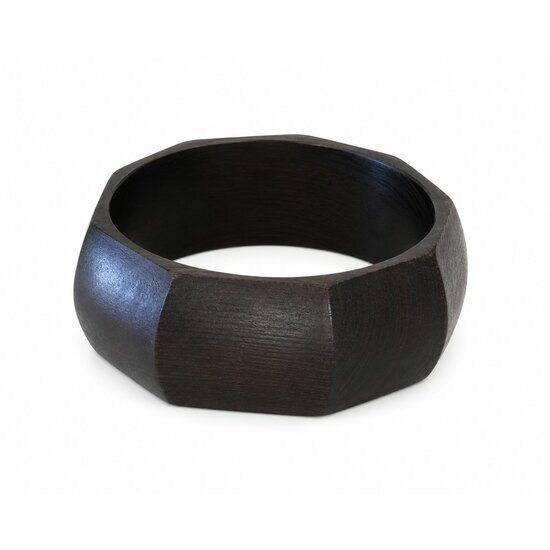 Bracelet Ébène Facetté – Jonc Bois Noir Géométrique Fait Main Jonc Ébène Géométrique – Bracelet Bois Naturel Sculpté Main