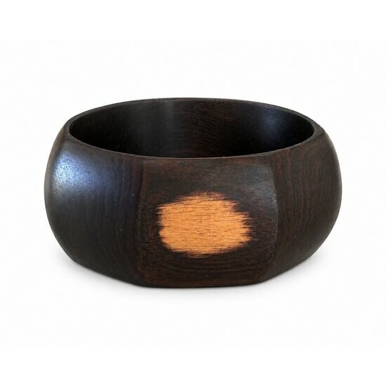 Bracelet Ébène Facetté – Jonc Bois Noir Géométrique Fait Main Bracelet Bois Noir Facetté – Accessoire Minimaliste Contemporain