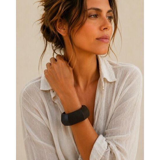 Bracelet &Eacute;b&egrave;ne Facett&eacute; � Jonc Bois Noir G&eacute;om&eacute;trique Fait Main
