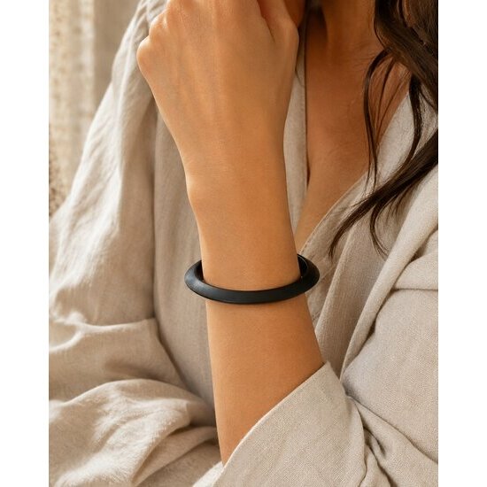 Bracelet Anneau &Eacute;b&egrave;ne � Jonc Noir L&eacute;ger Bois Naturel Fait Main