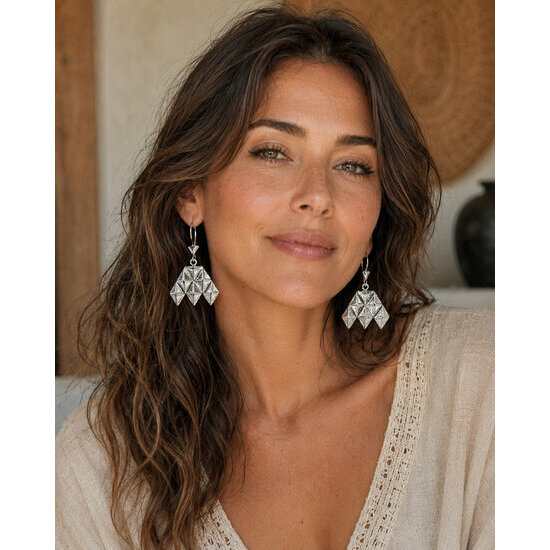 Boucles d'Oreilles Argent 925 Inspiration Touareg � Bijou Boh&egrave;me Chic Fait Main