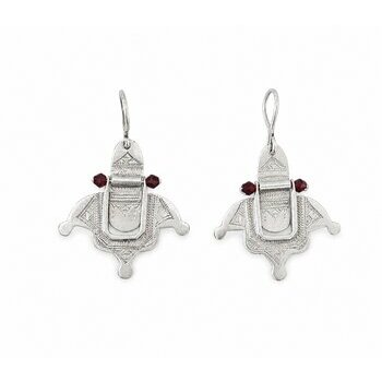 Boucles d�Oreilles Touareg Argent 925 � Pendants Agate Rouge Fait Main
