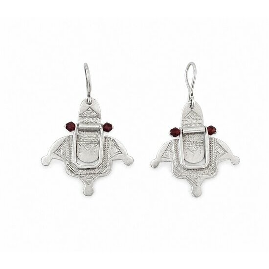 Boucles d�Oreilles Touareg Argent 925 � Pendants Agate Rouge Fait Main