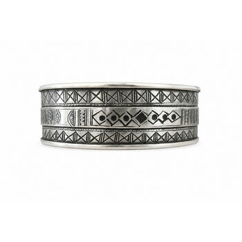 Bracelet Touareg Argent Massif 925 & Ébène – Manchette Gravée d'Exception Manchette Touareg Argent Massif 925 – Bracelet Gravé Main avec Ébène