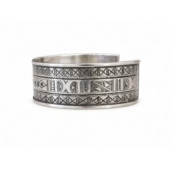 Bracelet Touareg Argent Massif 925 & Ébène – Manchette Gravée d'Exception Bracelet Argent Touareg Poinçonné – Bijou Artisanal Ébène et Gravures