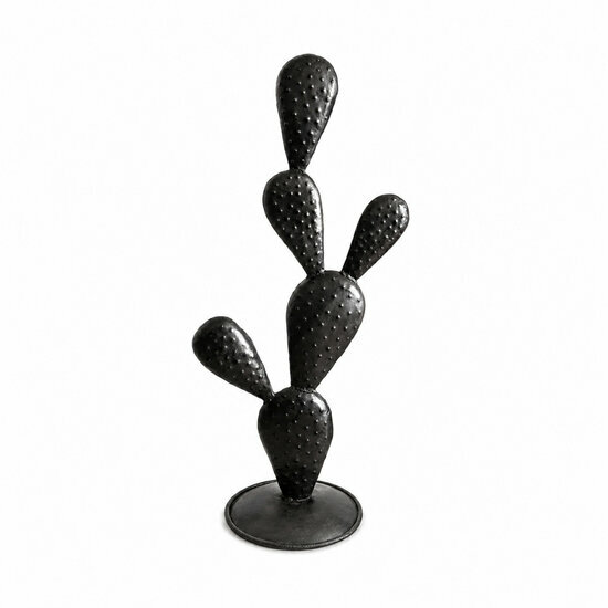 Sculpture cactus en m�tal recycl� noir faite main � Vue de face