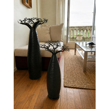 Arbre Baobab M�tal Recycl� en D�coration � Sculpture Noire Salon Contemporain