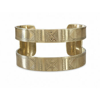 Bracelet Touareg en Laiton Grav� � Manchette Artisanale Double Bande