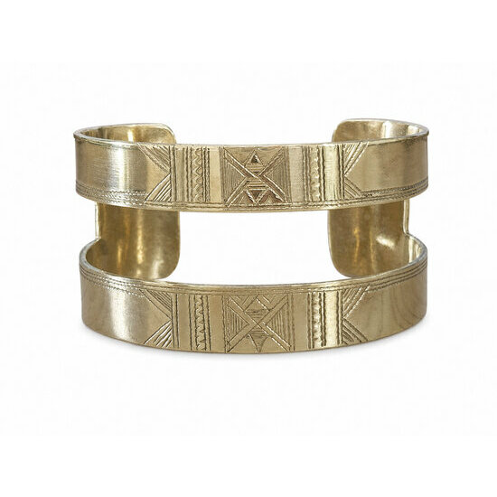 Bracelet Touareg en Laiton Grav� � Manchette Artisanale Double Bande