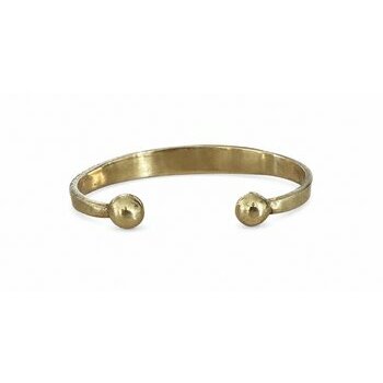 Bracelet Touareg en Laiton Gravé Main – Jonc Ajustable à Embouts Sphériques Bracelet Ouvert Touareg en Laiton – Vue Intérieure et Fermeture Réglable