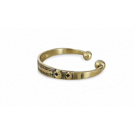 Bracelet Touareg en Laiton Gravé Main – Jonc Ajustable à Embouts Sphériques Bijou Touareg Gravé Main – Bracelet Laiton Géométrique Artisanal