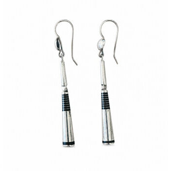Boucles d'Oreilles Touareg Argent 800 et Ébène – Pendants Longs Gravés Main Boucles d’Oreilles Longues Touareg – Argent 800 et Ébène Fait Main