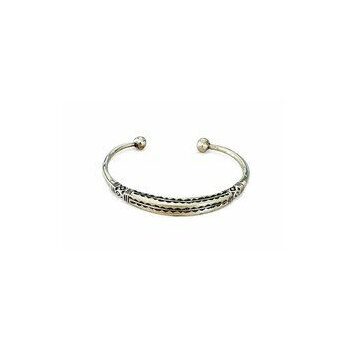 Jonc Touareg en Laiton Grav� � Bracelet Fin Ouvert Fait Main