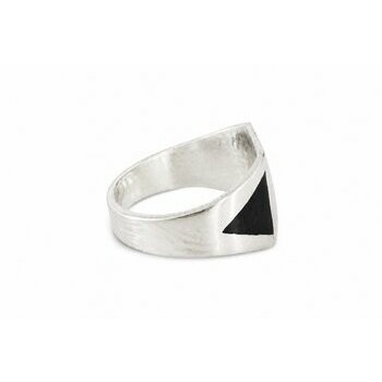 Bague Large Argent 925 � Bague Graphique Femme en Argent et �b�ne