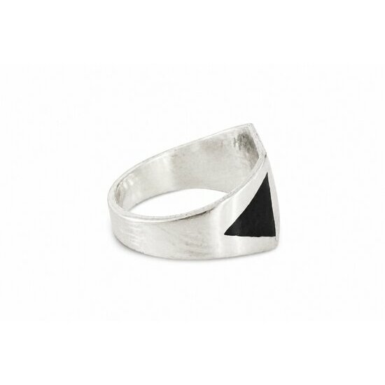 Bague Large Argent 925 � Bague Graphique Femme en Argent et �b�ne