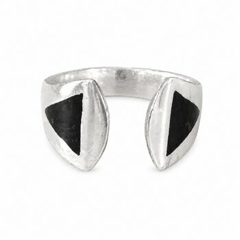 Bague Argent 925 Femme R�glable � Bague G�om�trique Noire et Argent