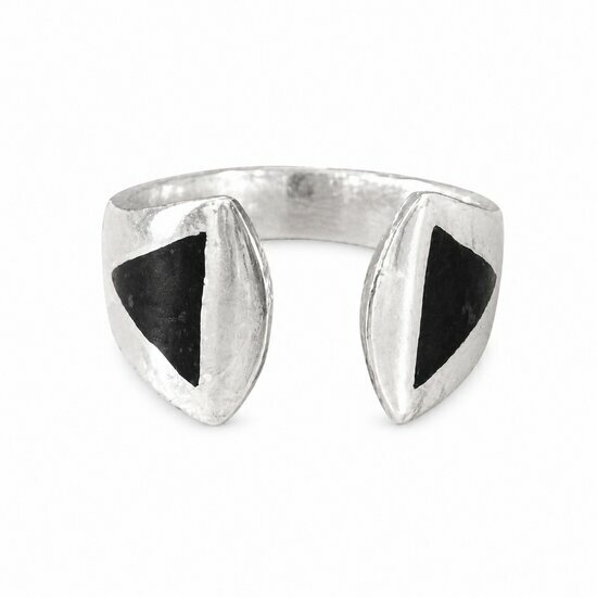 Bague Argent 925 Femme R�glable � Bague G�om�trique Noire et Argent