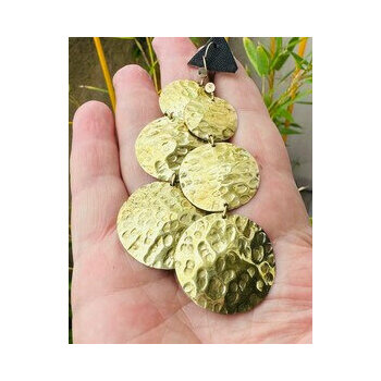 Boucles d'Oreilles Dorées Martelées – Pendants Artisanaux en Laiton Grandes Boucles Dorées Artisanales – Bijou Laiton Martelé Fait Main