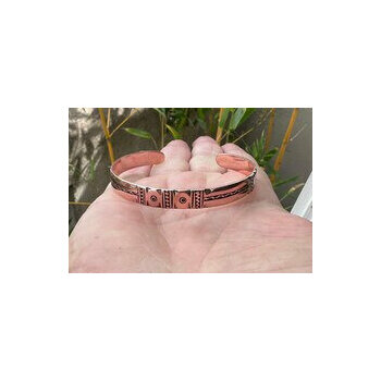 Bracelet Cuivre Massif Gravé Main – Jonc Réglable Homme Femme