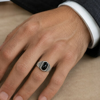 Bague Onyx Noir Argent 925 – Bague Touareg Réglable Fait Main Bague Onyx Homme Argent 925 Portée – Bague Réglable Pierre Noire
