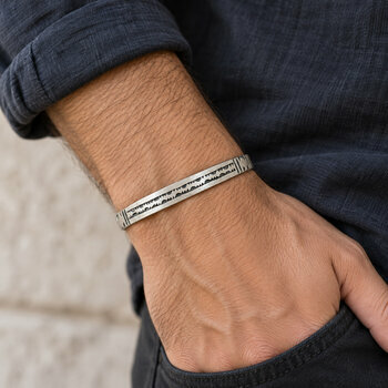 Bracelet Argent 925 Homme Femme Port� � Jonc Fin Noir et Argent